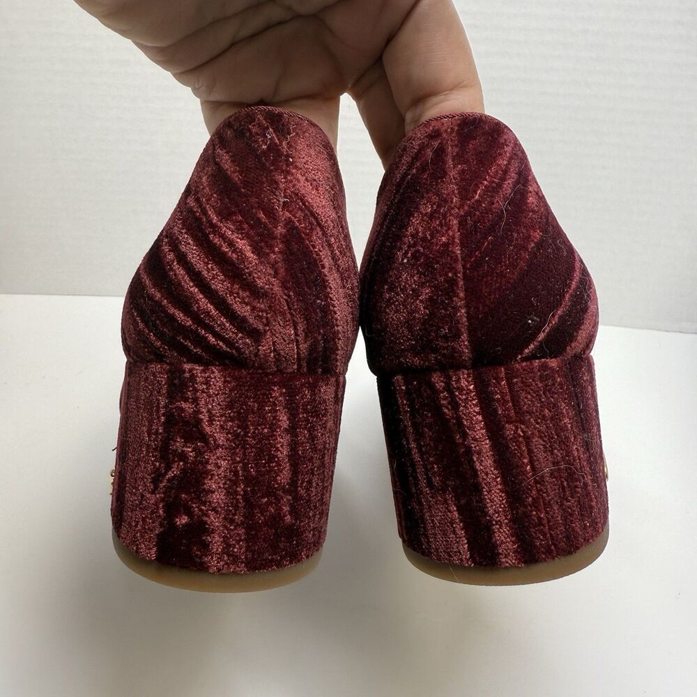 Mary Jane Deep Red Velvet Heels - Picture 6 of 10